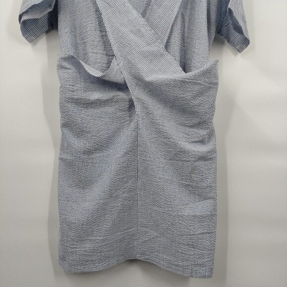 Crepe Round Neck Short Sleeve Cross Tie Front Midi Dress Medium Women Gray - Picture 3 of 10